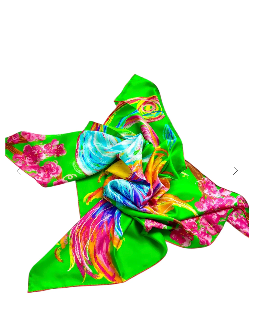 CHRITIFF Twilight Phoenix Dawn Celadon Chinese Zodiac Luxury Silk Scarf