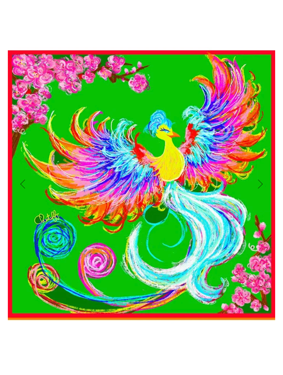 CHRITIFF Twilight Phoenix Dawn Celadon Chinese Zodiac Luxury Silk Scarf