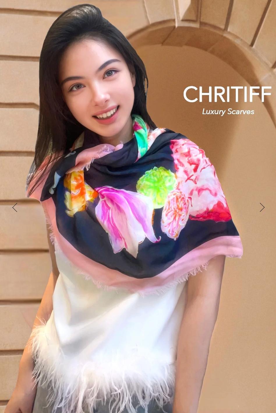 CHRITIFF Blooming Love Jade Black ELLE Magazine Featured Luxury Silk Scarf