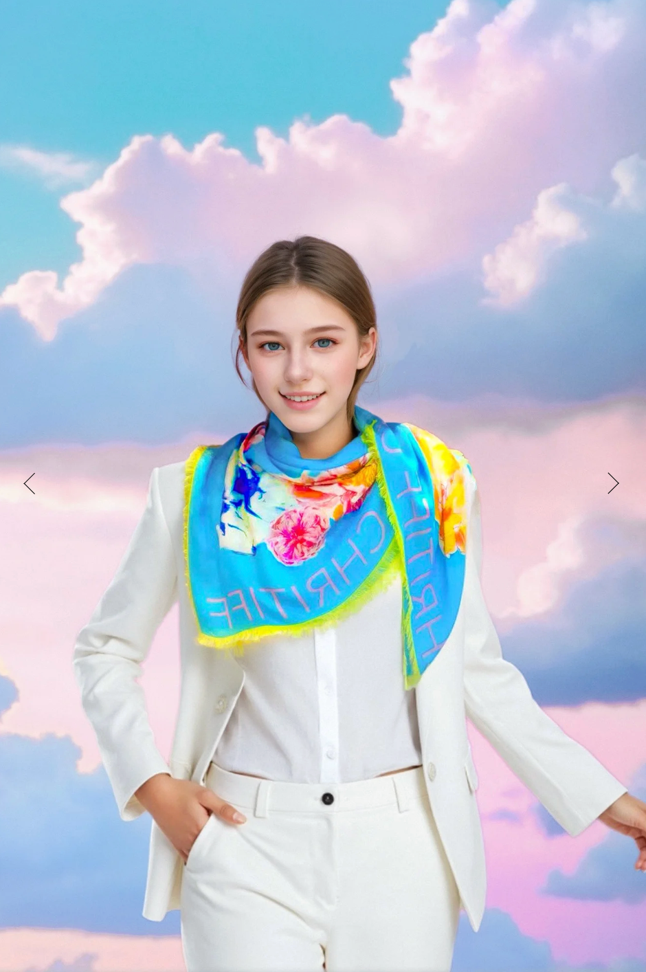 CHRITIFF Blooming Love Ocean Blue Luxury Silk Scarf