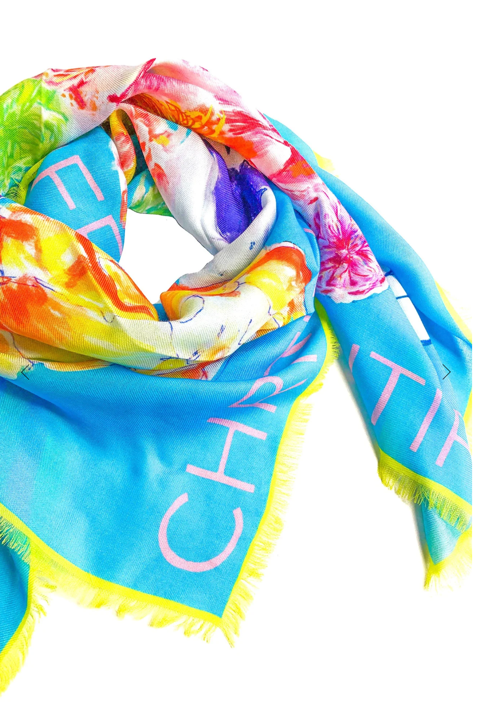 CHRITIFF Blooming Love Ocean Blue Luxury Silk Scarf