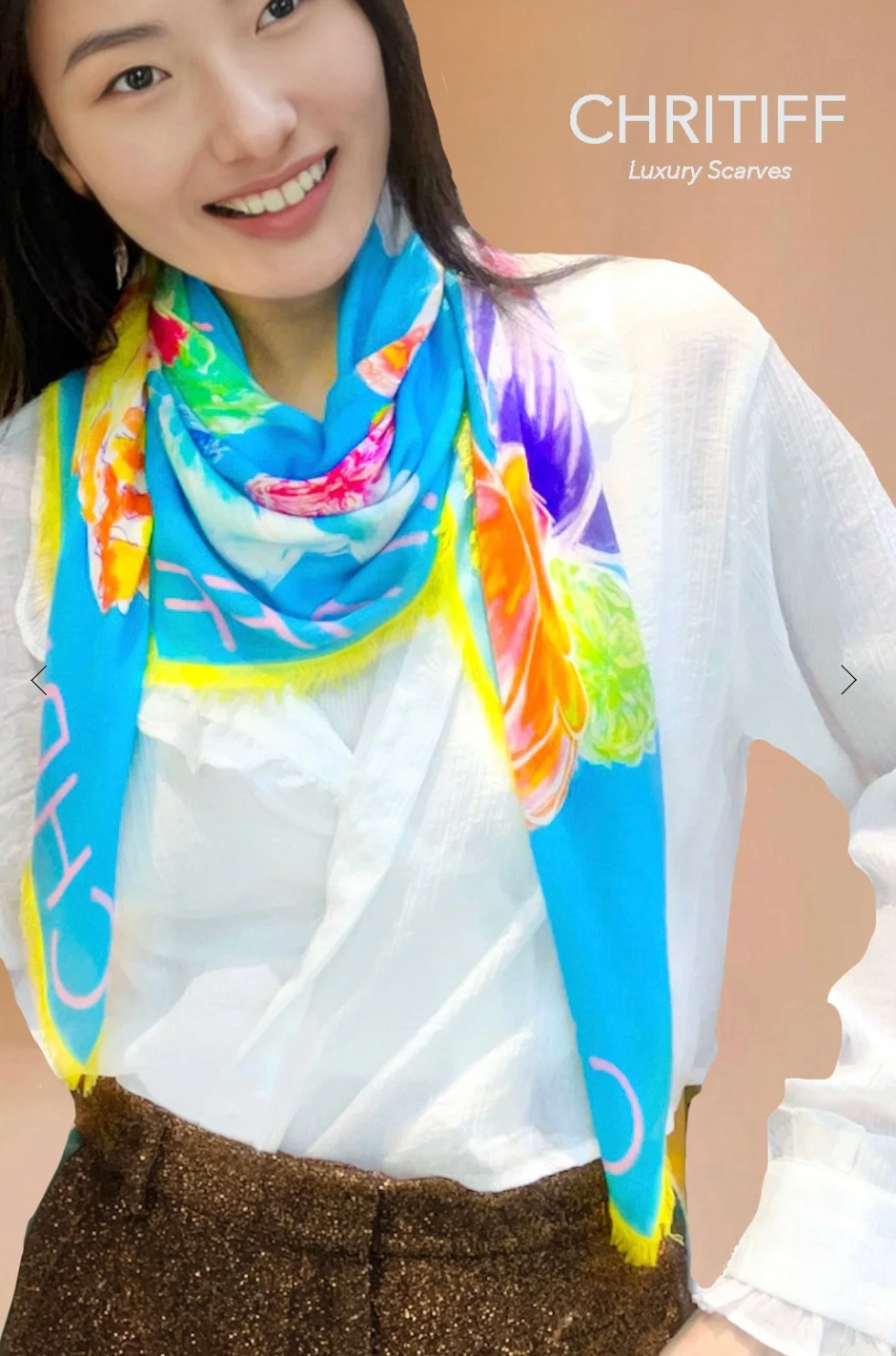 CHRITIFF Blooming Love Ocean Blue Luxury Silk Scarf