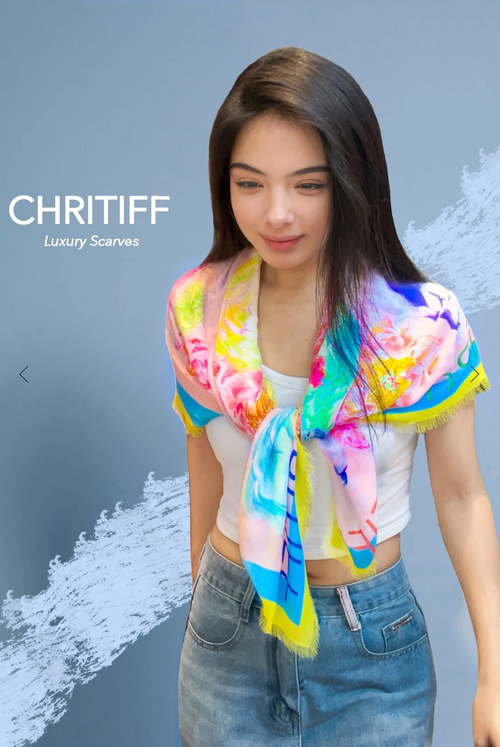 CHRITIFF Blooming Love Silky Pink Luxury Silk Scarf