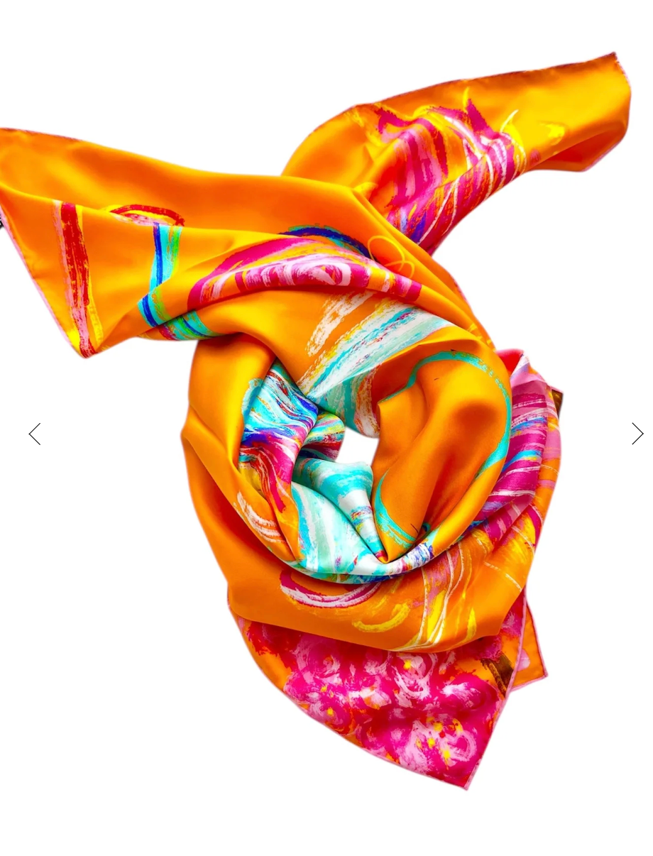 CHRITIFF Twilight Phoenix Horizon Fire Chinese Zodiac Luxury Silk Scarf